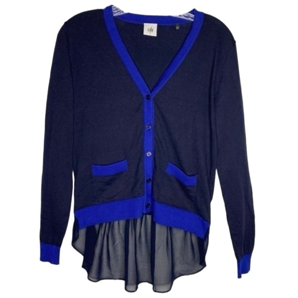 CAbi Michelle Navy Royal Blue Cotton Ruffle Hi Low Cardigan Small Style 5016